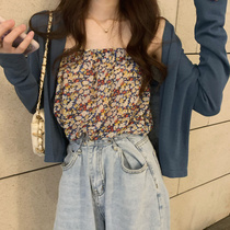 Retro French floral chiffon small camisole vest female Joker wear short loose slim thin tube top