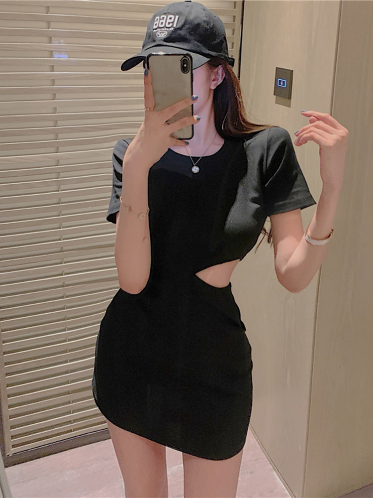 2021 summer new fried street ins net red dress female sense hollow design sense niche slim thin skirt