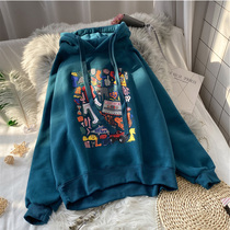Sweater women 2021 new hooded spring loose Korean version of the short jacket velvet thickened hooded top ins tide