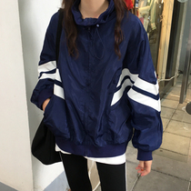 Large size sweater womens 2021 spring new jacket bf wind zipper color baseball suit casual sports jacket women