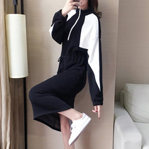 Sweater womens knee-thin section 2021 new spring loose thin waist tide ins super fire long-sleeved dress