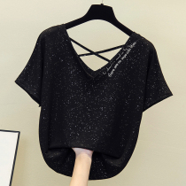 Tide brand age-reducing short-sleeved T-shirt womens 2021 summer new thin foreign style niche mind sexy halter top