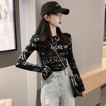 Base shirt womens 2021 spring new foreign style inside and outside wear wild letters round neck slim long-sleeved T-shirt women