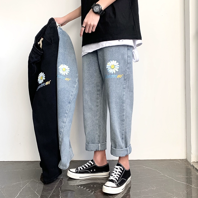 Quần jean nam cộng size size Phiên bản Hàn Quốc của xu hướng quần tất nam nam mùa hè chất béo skinny lỏng 9 điểm - Quần jean