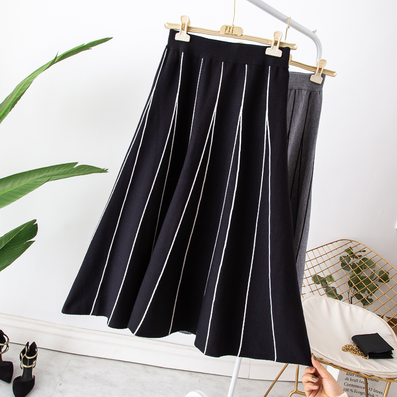 Large size dress with high waist in high waist Long version knitted half body dress 200 catty Sister conspicubo slim A character dress Long dress 100 Lap Umbrella Skirt