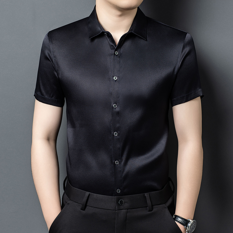 Silk Fabric Men's Short-Sleeved Shirt, Business Formal Wear, Lightweight Design, Classic and Versatile, a Must-Have for Commuting, Men's Top Choice Silk Fabric Men's Short-Sleeved Shirt, Business Formal Wear, Lightweight Design, Classic and Versatile, a Must-Have for Commuting, Men's Top Choice