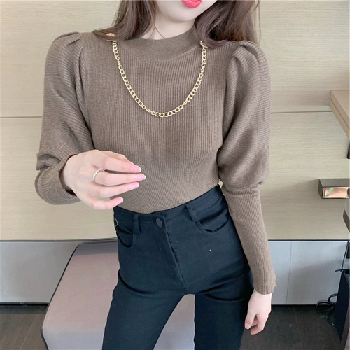 Половина водолазки уникальный топ для женщин Ранний весна стиль уникальный дизайн нишевые рукава внутренняя вязаная базовая рубашка