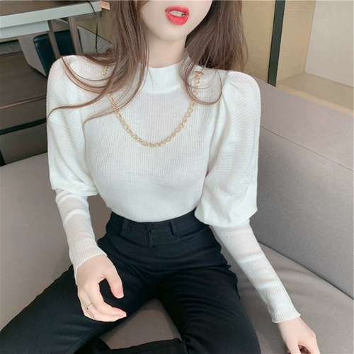 Половина водолазки уникальный топ для женщин Ранний весна стиль уникальный дизайн нишевые рукава внутренняя вязаная базовая рубашка