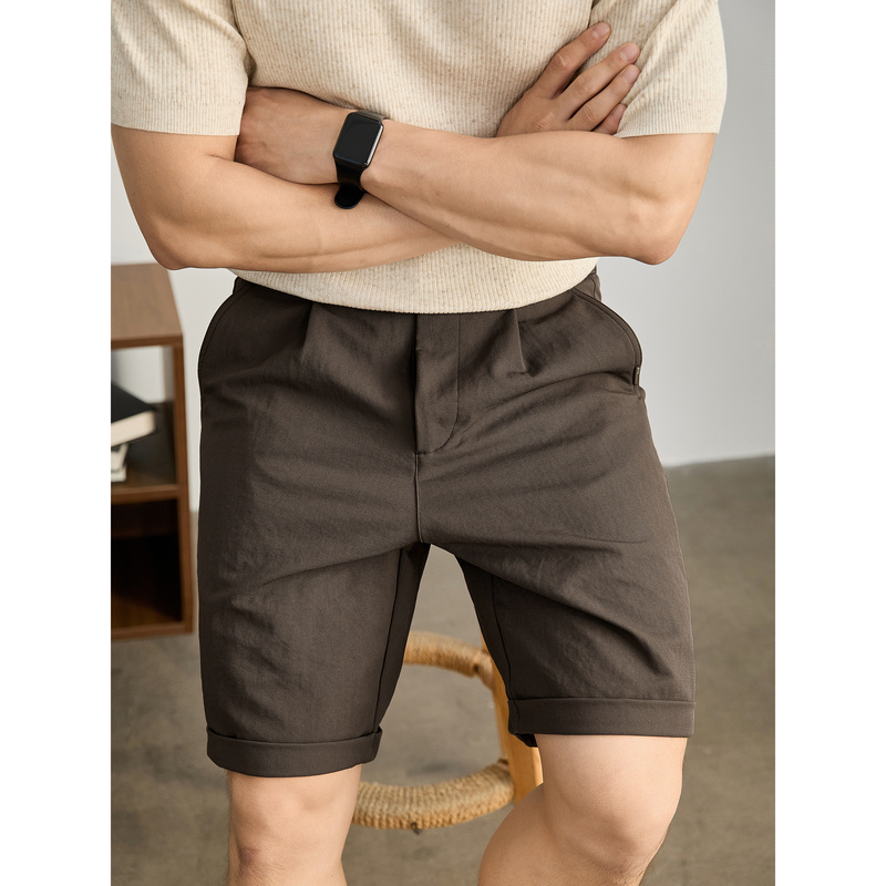 Luud High-End Mature Style Men's Semi-Elastic Waist Mid-Length Shorts with Twill Texture and Rolled Hem Straight-Leg Shorts Luud High-End Mature Style Men's Semi-Elastic Waist Mid-Length Shorts with Twill Texture and Rolled Hem Straight-Leg Shorts