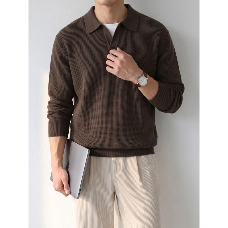 Luud Retro Old Money Wave Pattern Lyocell Blend Knit Polo Shirt for Men, Fake Two-Piece Color-Blocked Lapel Sweater Luud Retro Old Money Wave Pattern Lyocell Blend Knit Polo Shirt for Men, Fake Two-Piece Color-Blocked Lapel Sweater