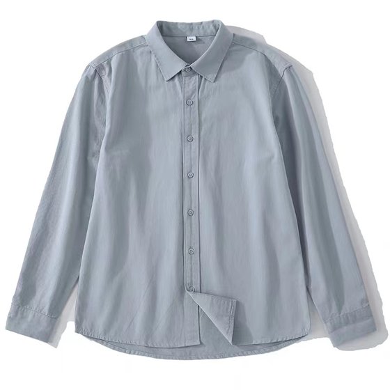 LUUD 순면 긴팔 셔츠, 젊고, 문학적이고, 단순하고, 다재다능하고, 단색, 언더 셔츠, 싱글웨어, 얇은 재킷, 남성용 트렌디