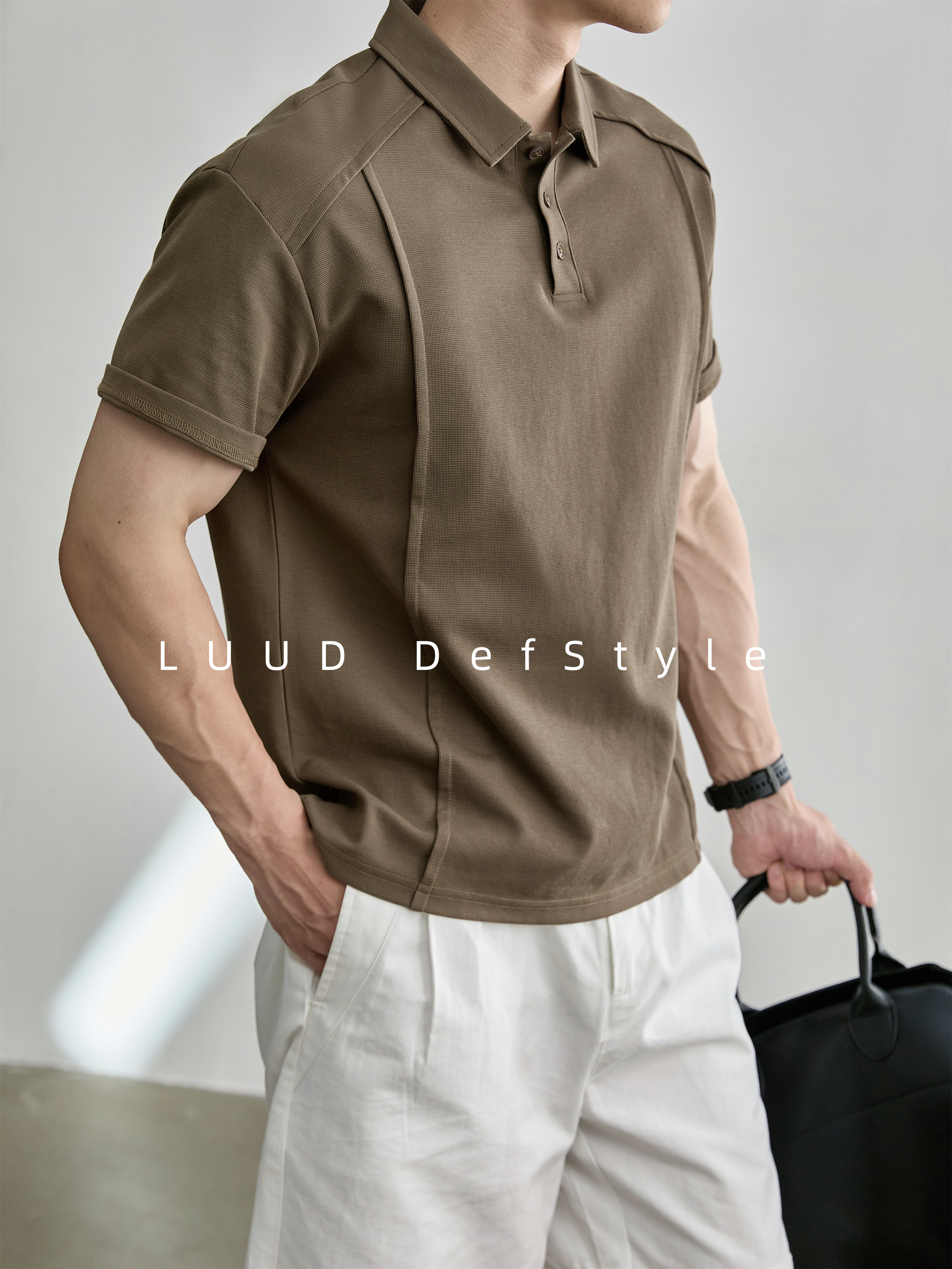 Luud Light Luxury Style Deconstructed Segmented Short-Sleeve Polo Shirt Summer Breathable Pique Cotton Texture Men's T-Shirt Top