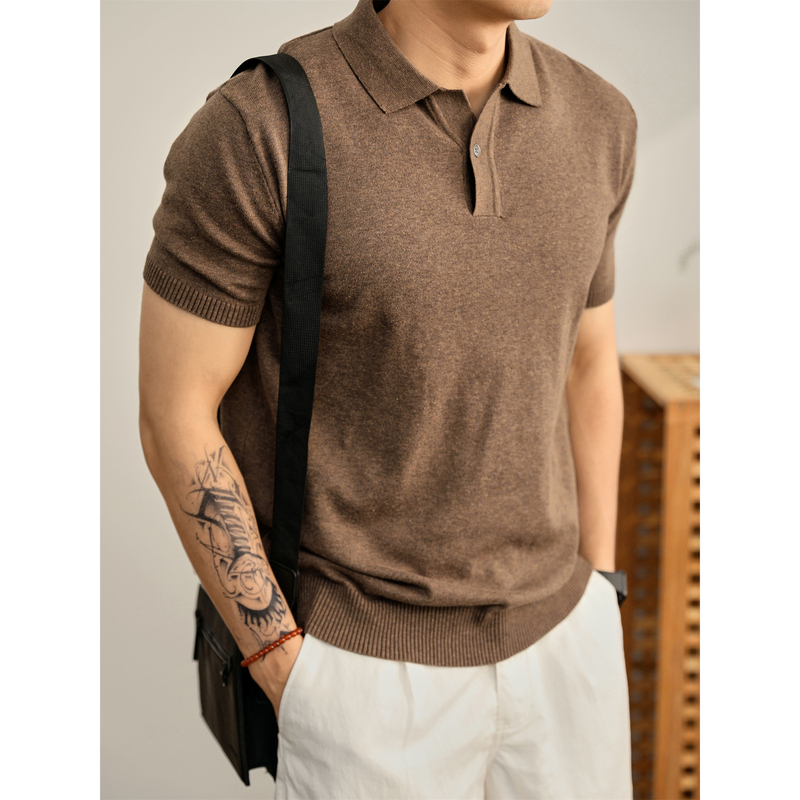 Luud Retro Old Money Style Cotton-Feel Knit Short-Sleeve Men's Summer Casual Lazy Style Single-Button Polo Shirt