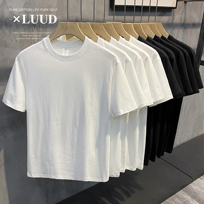 LUUD Lose pure cotton black and white basic couple T-shirts for both men and women, simple and versatile short-sleeved tops for summer