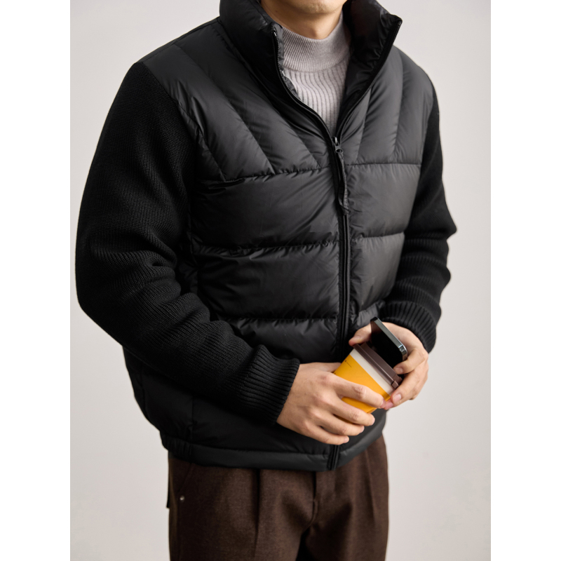Luud 90 White Duck down Stand Collar Ribbed down Jacket with Knitted Sweater Vest, Faux Two-Piece Zipper Warm Coat Luud 90 White Duck down Stand Collar Ribbed down Jacket with Knitted Sweater Vest, Faux Two-Piece Zipper Warm Coat