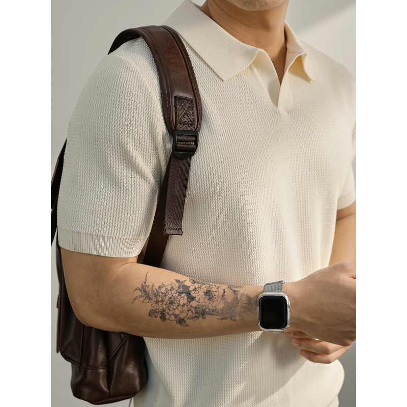 Luud Wave Texture Knitted Jacquard Polo Shirt for Men, Summer Small V-Neck Cool Blended Casual Lapel T-Shirt Luud Wave Texture Knitted Jacquard Polo Shirt for Men, Summer Small V-Neck Cool Blended Casual Lapel T-Shirt