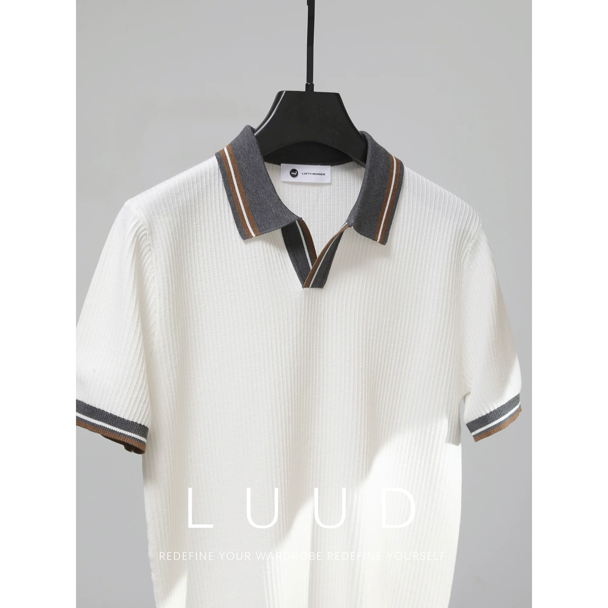 Мужская футболка LUUD, вязаное поло, V-образный вырез, облегающий крой