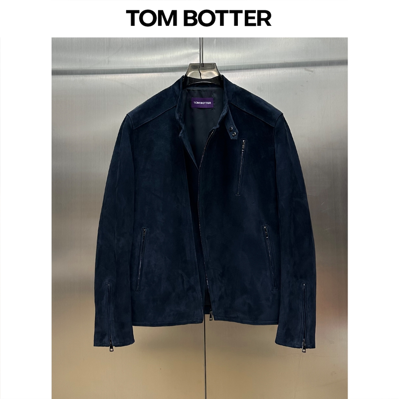 Tom Botter Sheepskin Suede Suede Diagonal Zipper Motorcycle Jacket Men's Rrl Short Genuine Leather Jacket