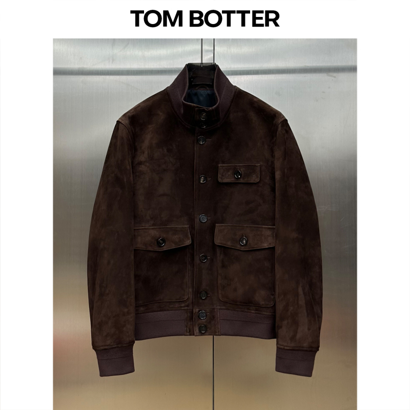 Tom Botter Imported Mixed Suede Sheepskin Leather Jacket Business Old Money Style Harrington Jacket Men's Genuine Leather Tom Botter Imported Mixed Suede Sheepskin Leather Jacket Business Old Money Style Harrington Jacket Men's Genuine Leather