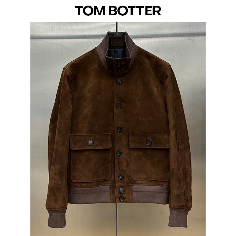 Tom Botter Harrington Jacket Imported Suede Genuine Leather Jacket Men's Melard Suede Sheepskin Coat Stand Collar Tom Botter Harrington Jacket Imported Suede Genuine Leather Jacket Men's Melard Suede Sheepskin Coat Stand Collar