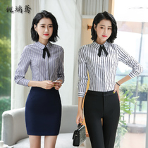 Hotel front desk work dress Womens Long Sleeve Striped professional shirt autumn and winter ktv cashier overalls set