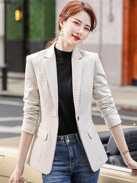 Houndstooth small suit jacket 2022 spring and autumn new women's fashion Western style all-match suit jacket casual