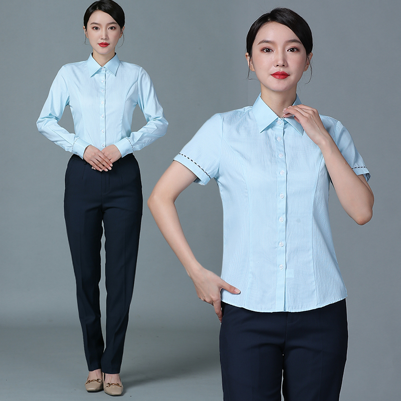 New Style Post China Savings Bank Work Clothes Women's Short-Sleeved Shirt Post Office Work Clothes Suit Uniform Shirt Summer