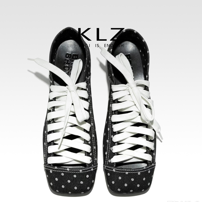 Thai Braveshoes Lace-Up Mule Ballet Flats for Women, Autumn Retro Polka Dot French Mary Jane Shoes