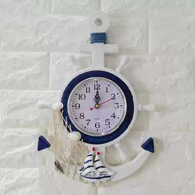 Mediterranean rudder wall clock wall hanging living room solid wood bedroom silent clock creative children's room decoration large
