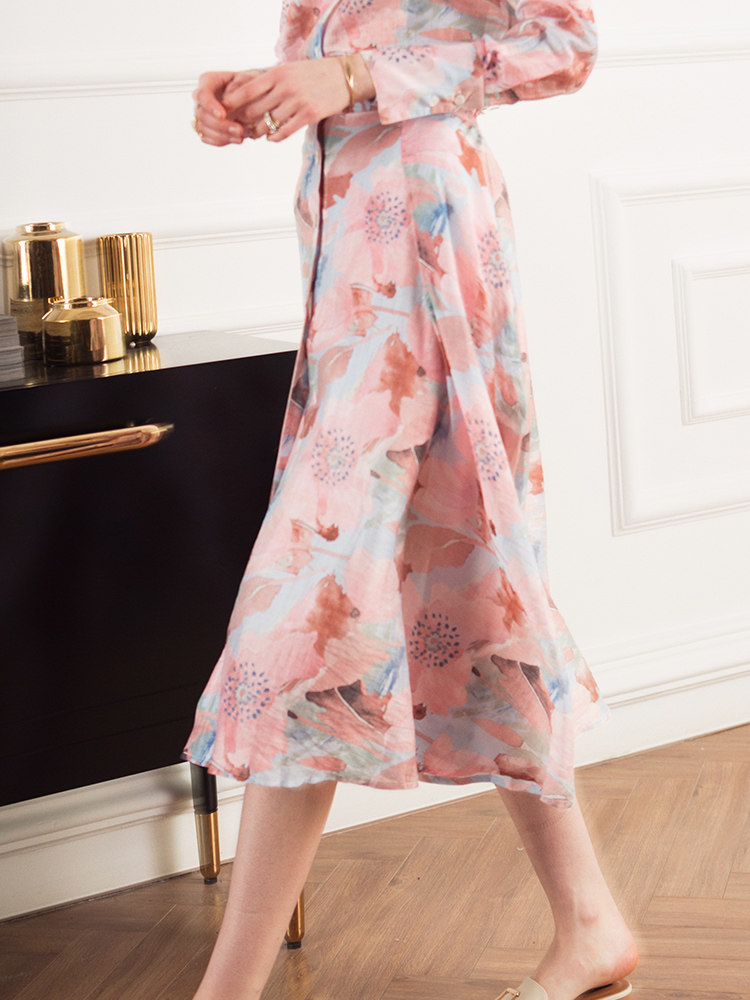 AI2022 Spring and Summer Silk Linen Skirt Designer Skirt Mid-Length Skirt High Waist Slim and Long Legs