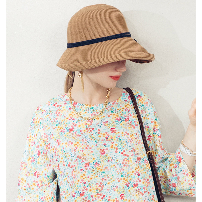 AI Japanese special fine hand-woven straw hat sunblock show face small foldable straw blogger sunshade hat children summer