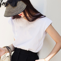 AI European and American blogger sleeveless shoulder T-shirt high quality JI Jane trendy metropolitan Moden loose round collar blouses female summer