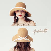 AIu Japan Anti-UV UV sun-cap butterfly knot large eaves sun hat female sunscreen hat children summer straw hat