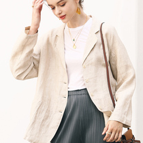 AI 2021 early autumn Korean version of loose suit linen womens suit casual coat top slim and comfortable