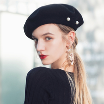 AI British vintage wool pearl beret Noble and elegant French Court fashion Week autumn and winter hat