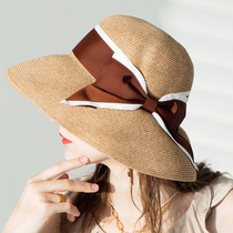 AIu Japan UV anti-UV casual straw hat large hat peak butterfly knot sunscreen hat children summer sun hat