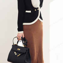 AI autumn and winter light luxury cashmere skirt with ace midi hip skirt High waist slim slim legs long