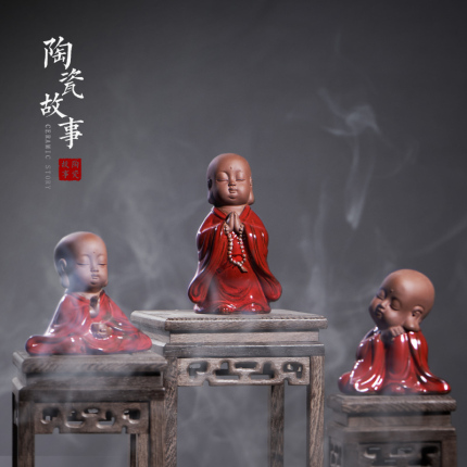 Ceramic creative young monk zen tea pet car furnishing articles coarse pottery tea for its ehrs playing manual its kung fu tea set