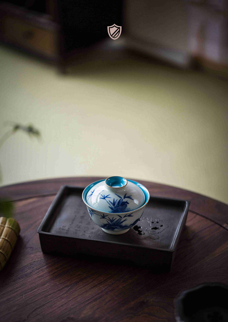 High - end checking hand - made ceramic story town tureen only three tureen turquoise bottom ix ankang tureen