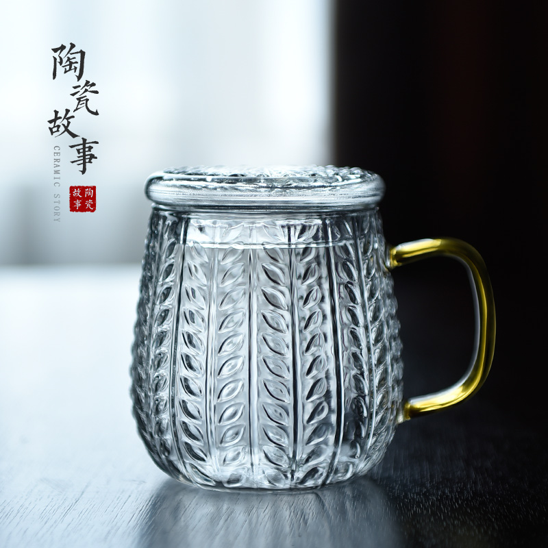 Transparent glass ceramic tea story glass separation of household flower tea cups with cover filter cup cup