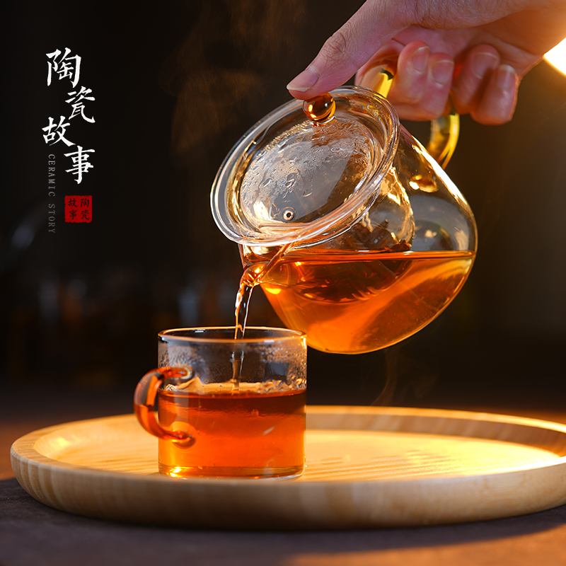 Ceramic story kung fu tea set suit household light cup tea tray of a complete set of high - end key-2 luxury Chinese small glass teapot