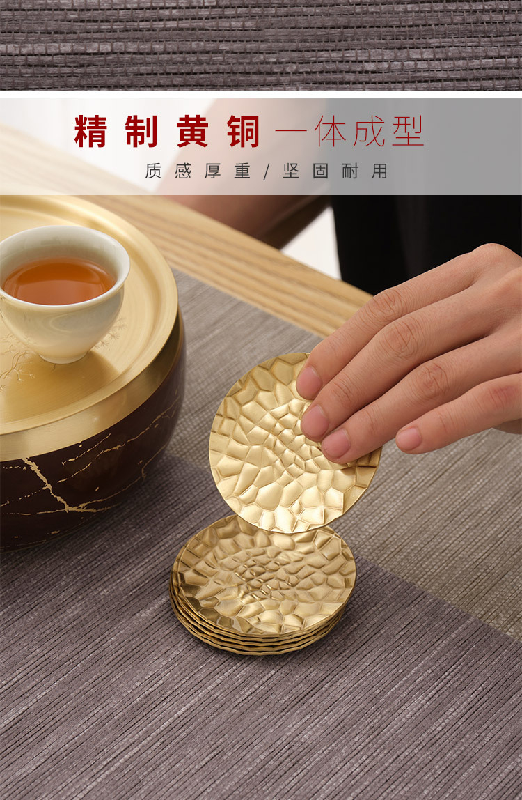 Ceramic story pure copper saucer coasters metal vintage Japanese hammer creative accessories kung fu tea set with zero