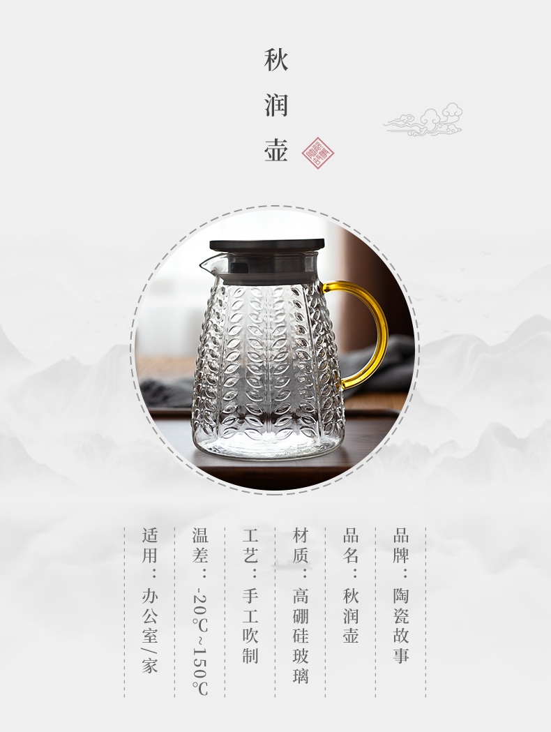 Cold water bottle glass ceramic story high - temperature household creative northern wind Cold boiled water cup large capacity suit