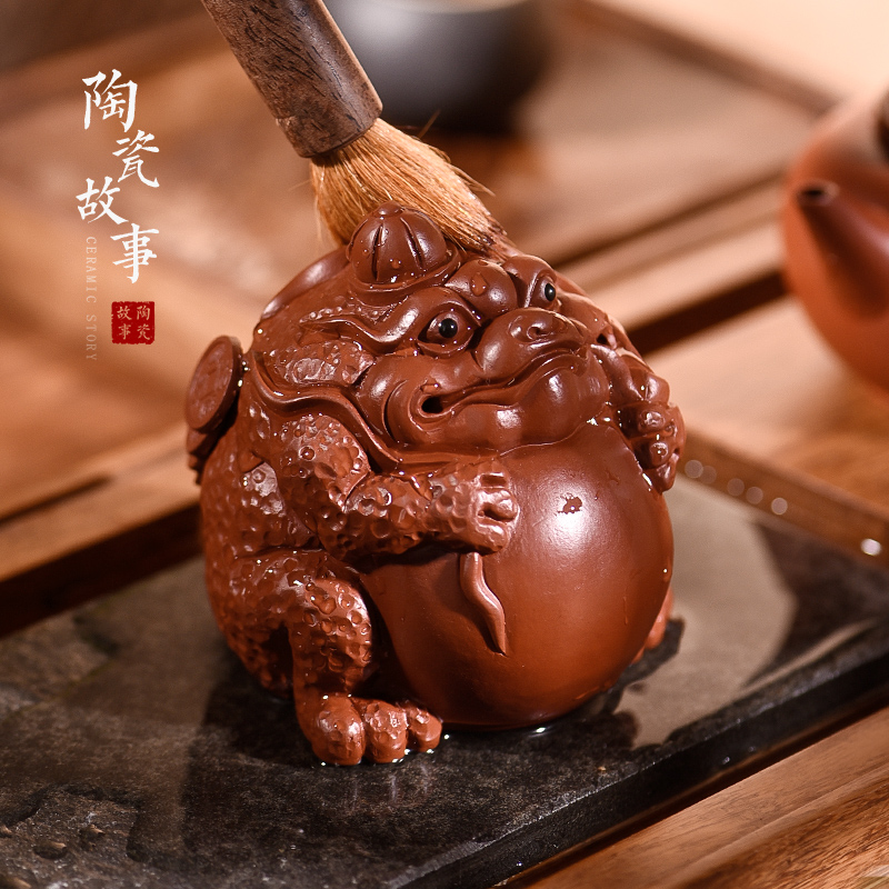 Ceramic purple Japanese story furnishing articles pet boutique tea can keep tea tea accessories decorative tea play little golden toad