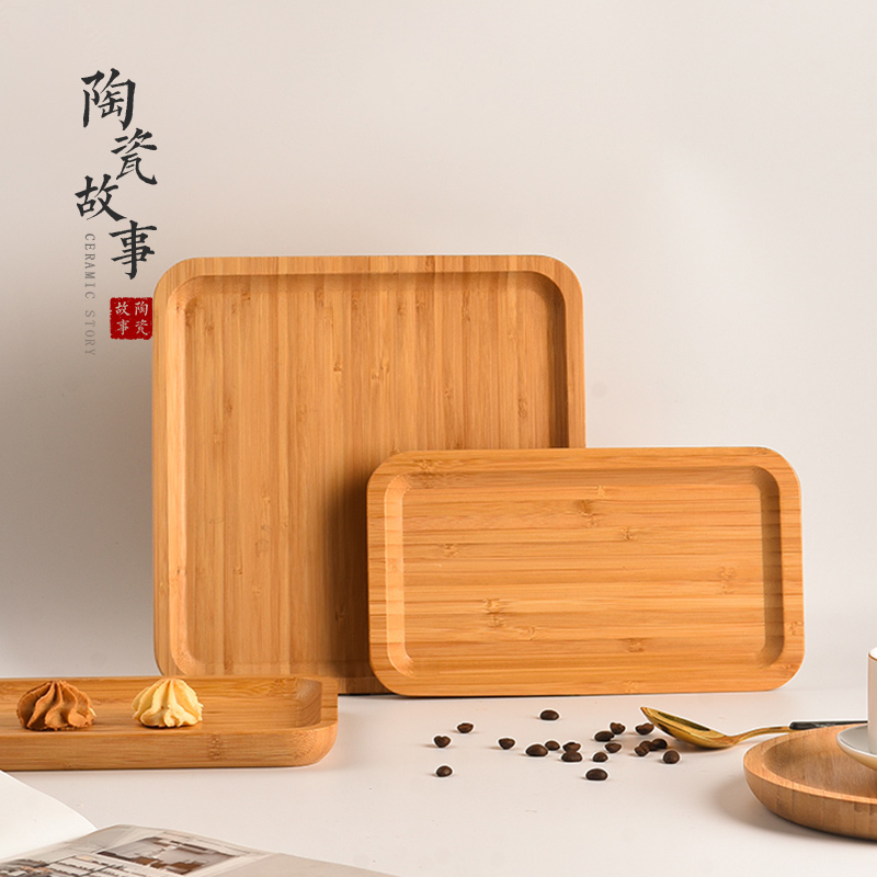 Ceramic story bamboo tray was solid wood tea tea tray was home small fruit bowl Japanese heavy wood dry mercifully tea accessories