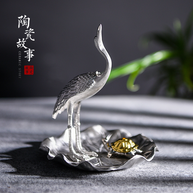 Ceramic and story of pure tin cranes incense inserted there are kung fu tea tea tea accessories zen creative move of a pet