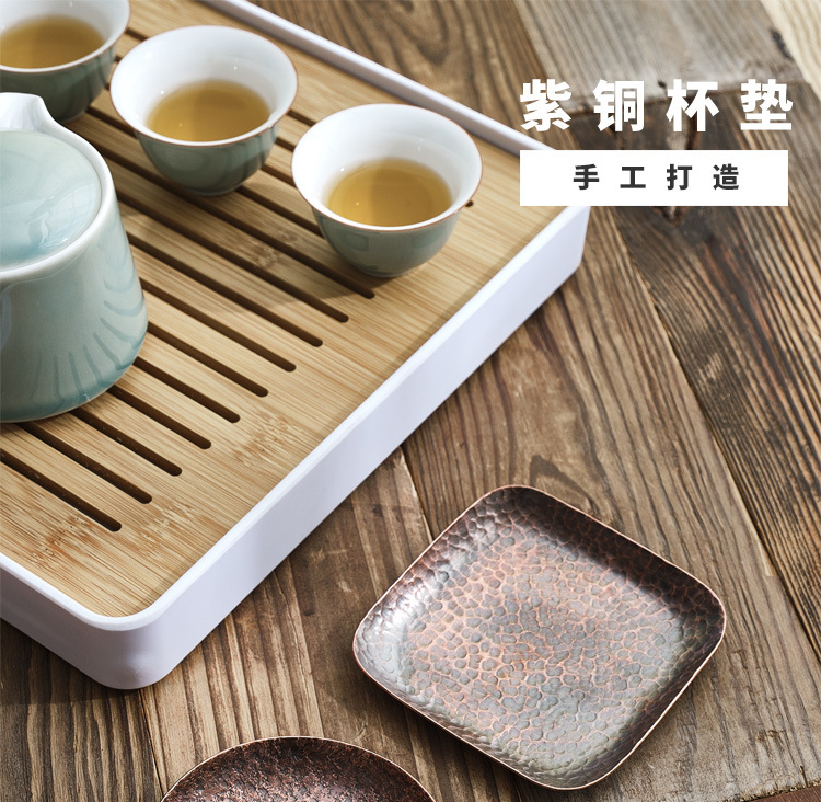 Copper hammer eye grain ceramic story coasters Japanese zen cup saucer insulation prevent hot kung fu tea accessories