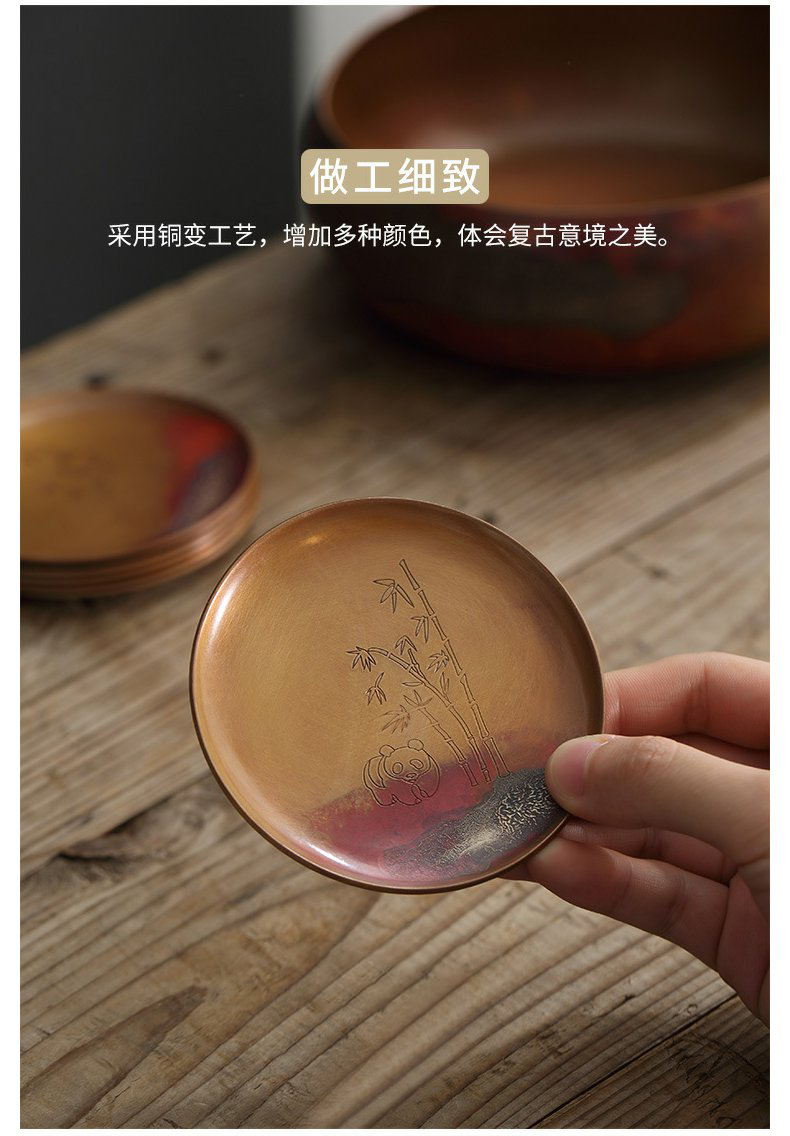 Ceramic story of pure copper mine loader silver cup mat checking retro zen Japanese cup insulation pad kung fu tea accessories