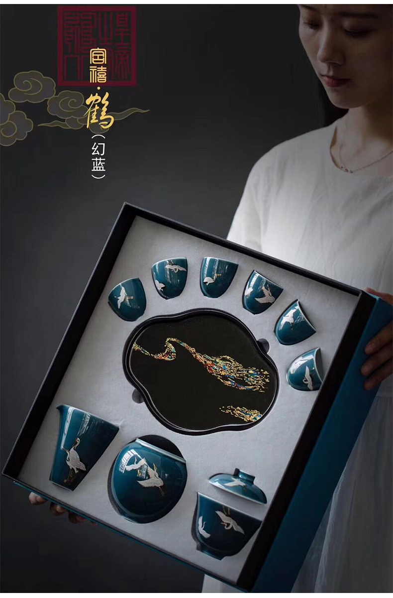 Story of kung fu tea set suit high - end gift box gift jingdezhen ceramic hand - made tureen cups sample tea cup