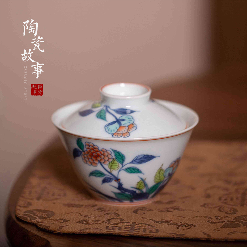 High - end checking hand - made ceramic story town tureen three tureen single bucket color taihu flowers tureen